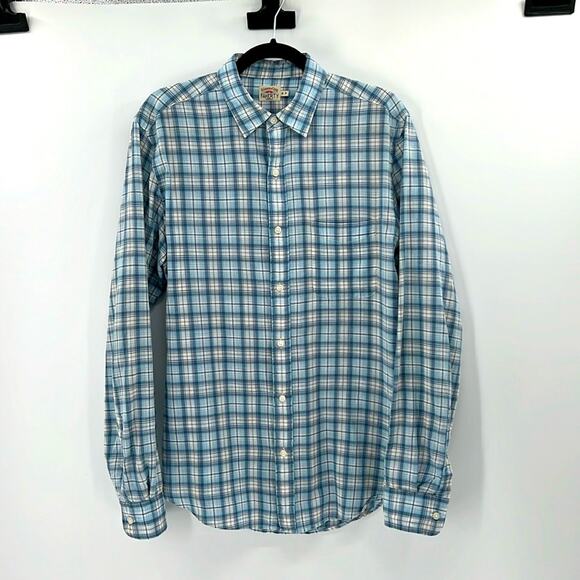 Faherty Long Sleeve Lightweight Button Down Shirt - Blue Plaid - Medium - Picture 1 of 6